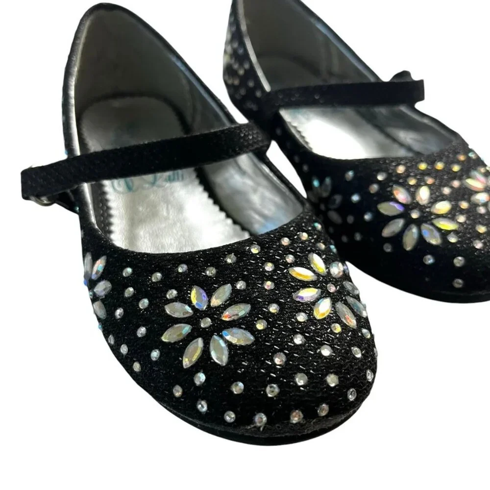 Sweet Pea & Lilli Girls Black Rhinestone Dress Shoes Size 10